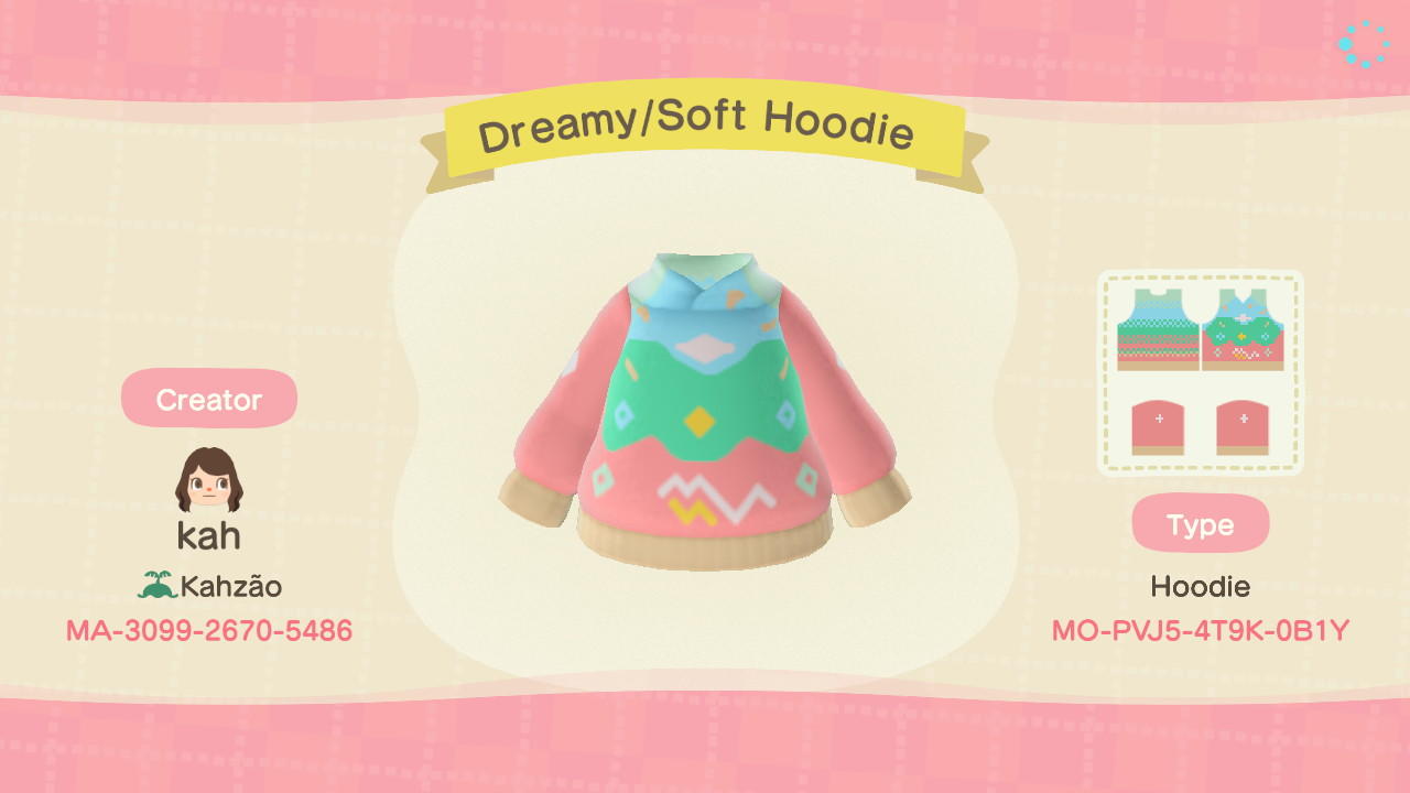Animal Crossing Design Code: MO-PVJ5-4T9K-0B1Y Dreamy Hoodie 2.0