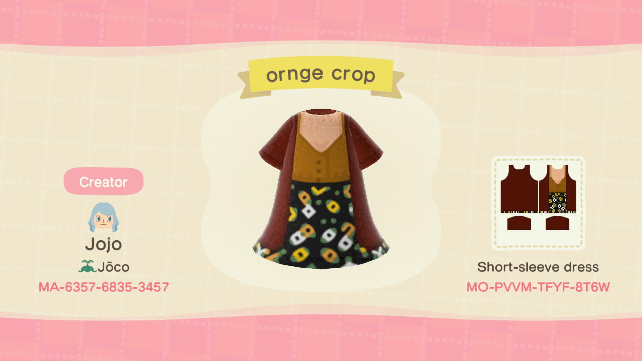 Animal Crossing Design Code: MO-PVVM-TFYF-8T6W ornge crop