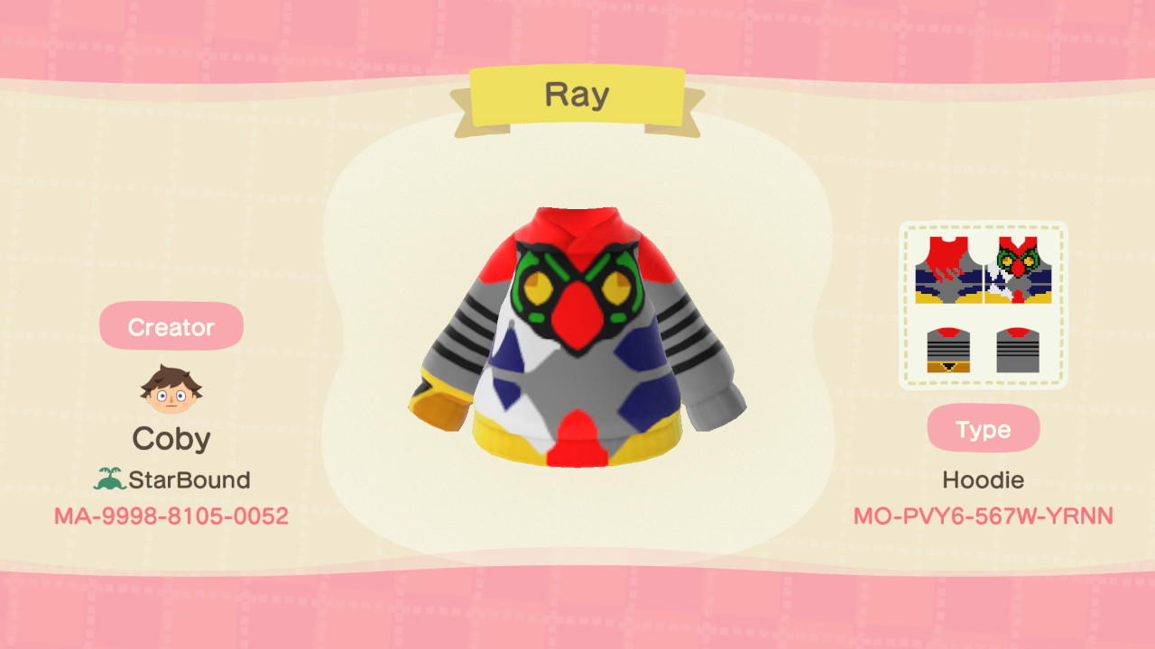 Animal Crossing Design Code: MO-PVY6-567W-YRNN Ray