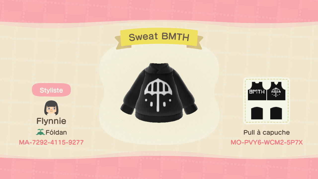 Animal Crossing Design Code: MO-PVY6-WCM2-5P7X BMTH hoodie