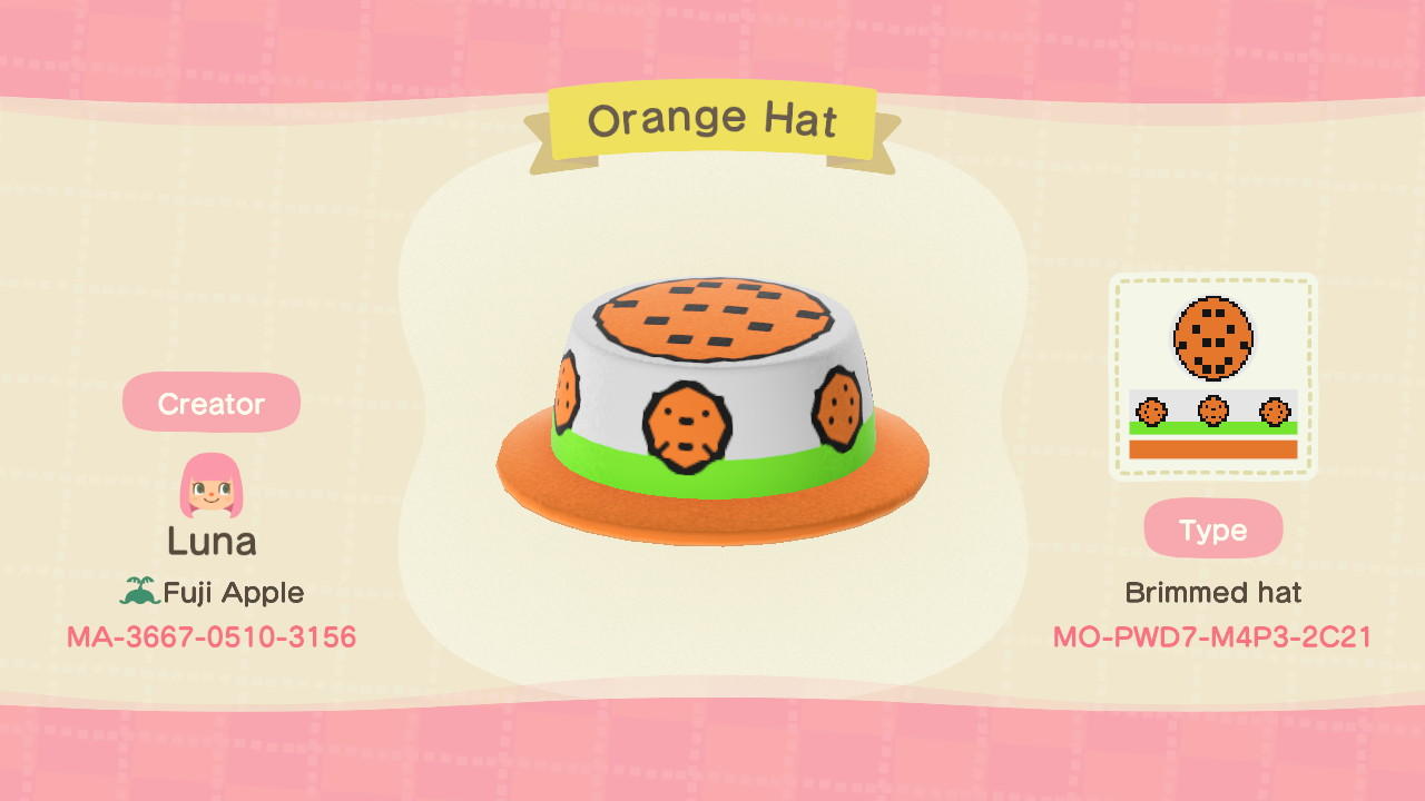 Animal Crossing Design Code: MO-PWD7-M4P3-2C21 Orange Hat