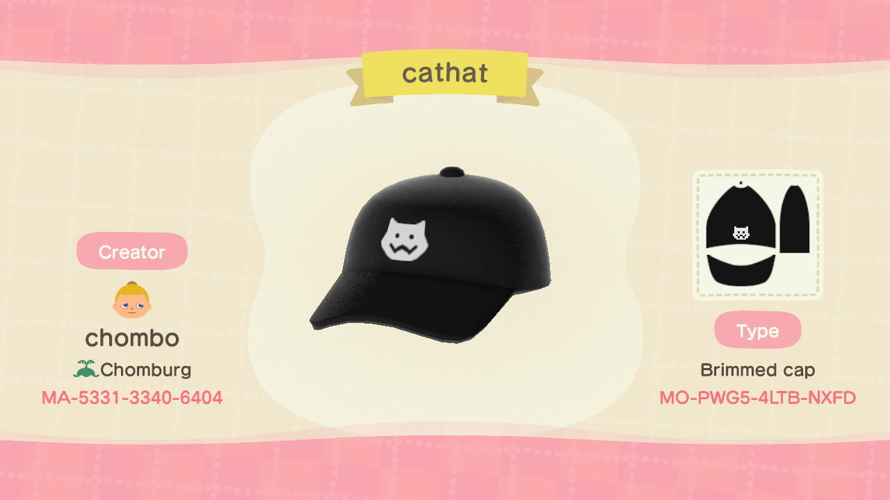 Animal Crossing Design Code: MO-PWG5-4LTB-NXFD Cat Hat