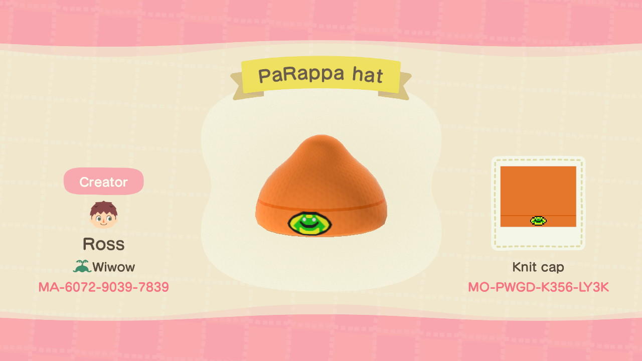 Animal Crossing Design Code: MO-PWGD-K356-LY3K PaRappa hat