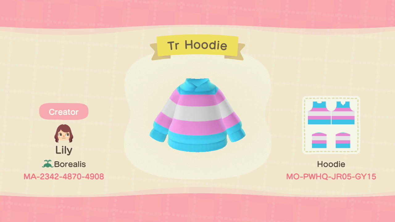 Animal Crossing Design Code: MO-PWHQ-JR05-GY15 Trans (Tr Hoodie)