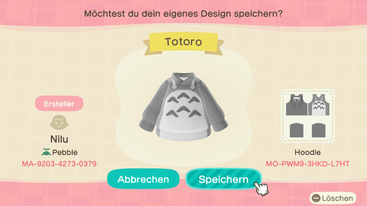 Animal Crossing Design Code: MO-PWM9-3HKD-L7HT Totoro