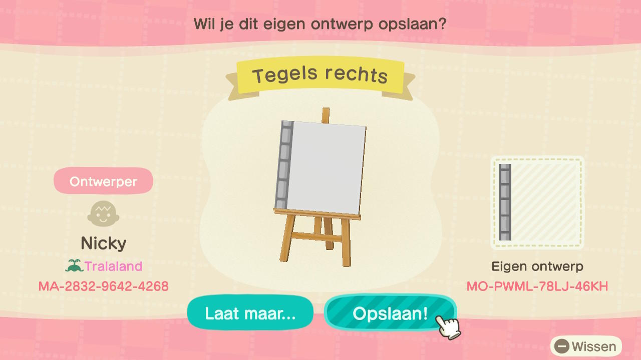 Animal Crossing Design Code: MO-PWML-78LJ-46KH Tiles right