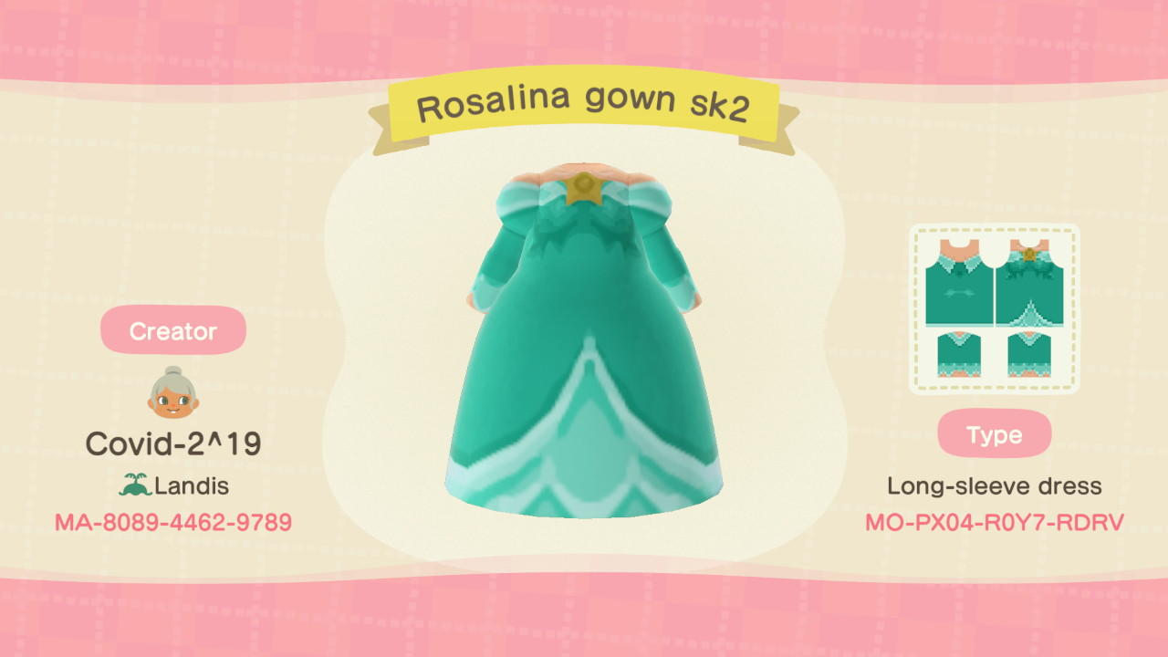 Animal Crossing Design Code: MO-PX04-R0Y7-RDRV Rosalina gown sk2