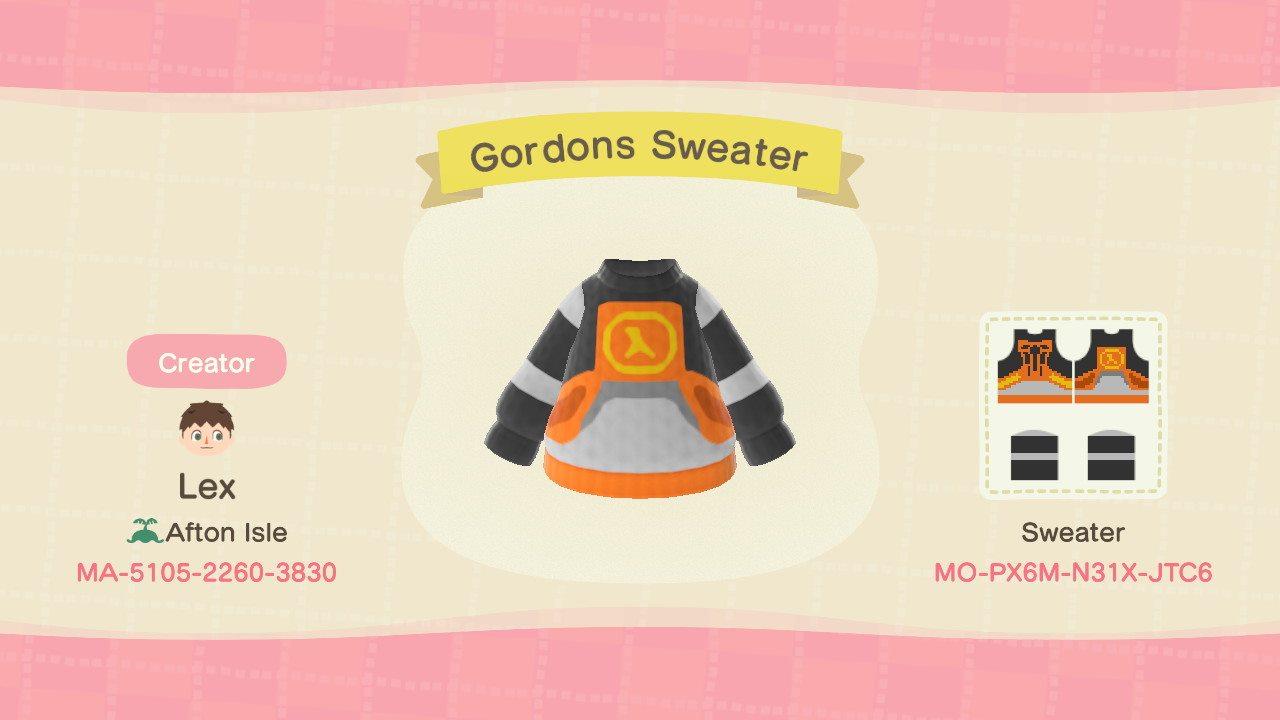 Animal Crossing Design Code: MO-PX6M-N31X-JTC6 Gordons Sweater