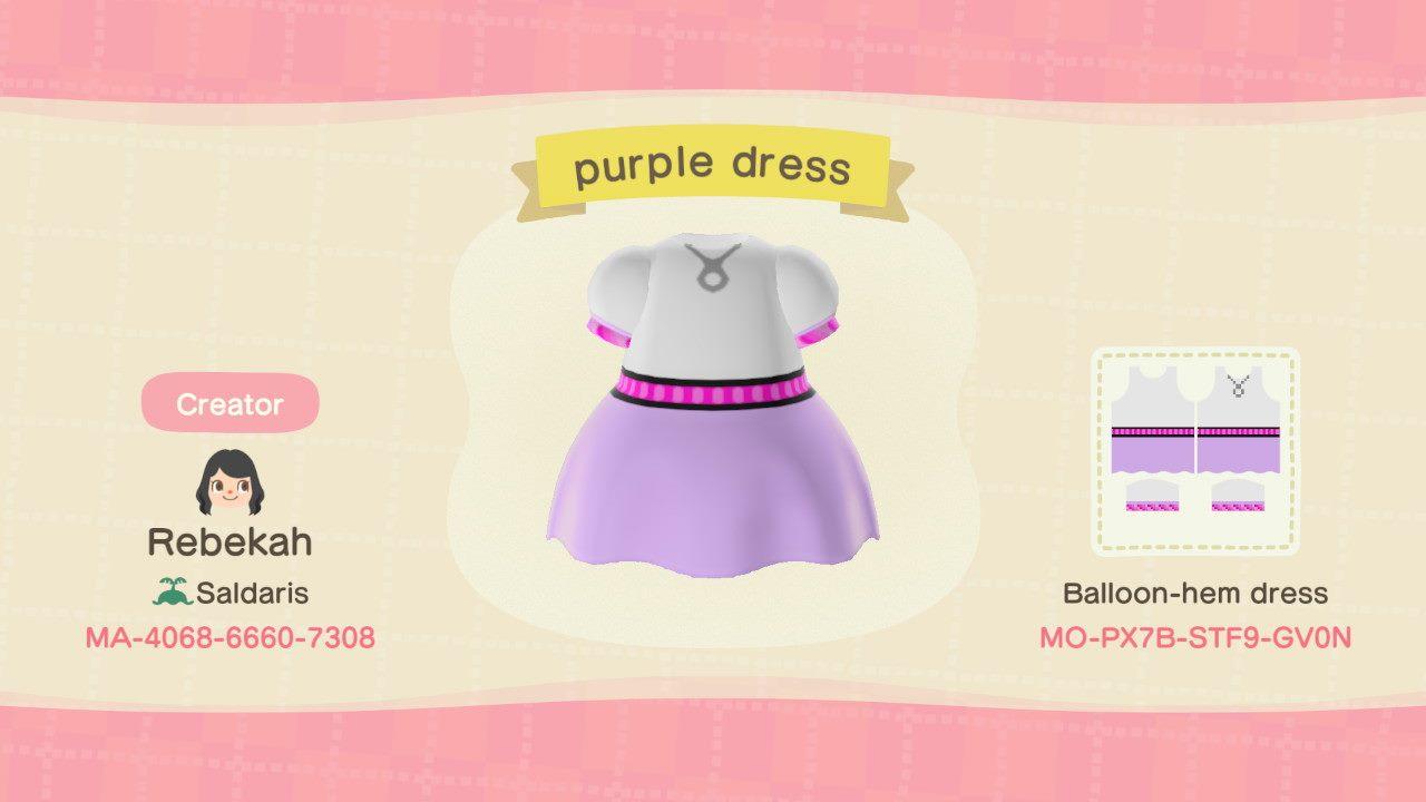 Animal Crossing Design Code: MO-PX7B-STF9-GV0N Purple Dress