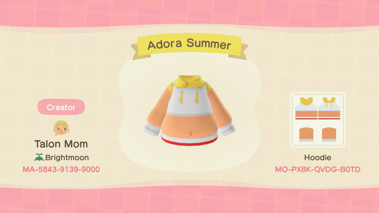Animal Crossing Design Code: MO-PX8K-QVDG-B0TD Adora Summer