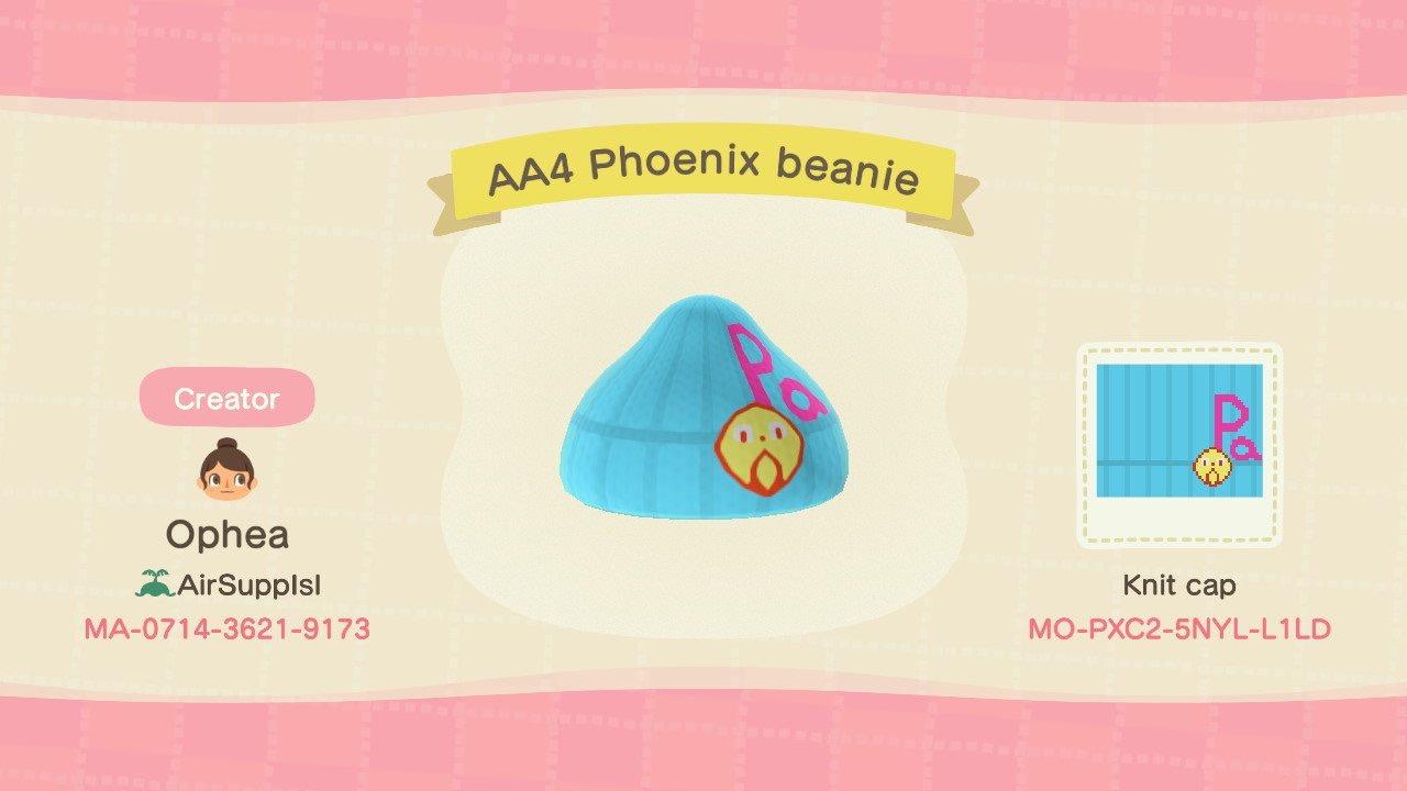 Animal Crossing Design Code: MO-PXC2-5NYL-L1LD AA4 Phoenix Beanie