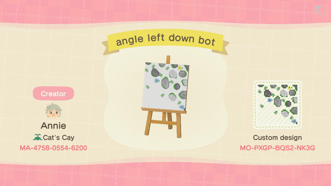 Animal Crossing Design Code: MO-PXGP-BQS2-NK3G angle left down bot