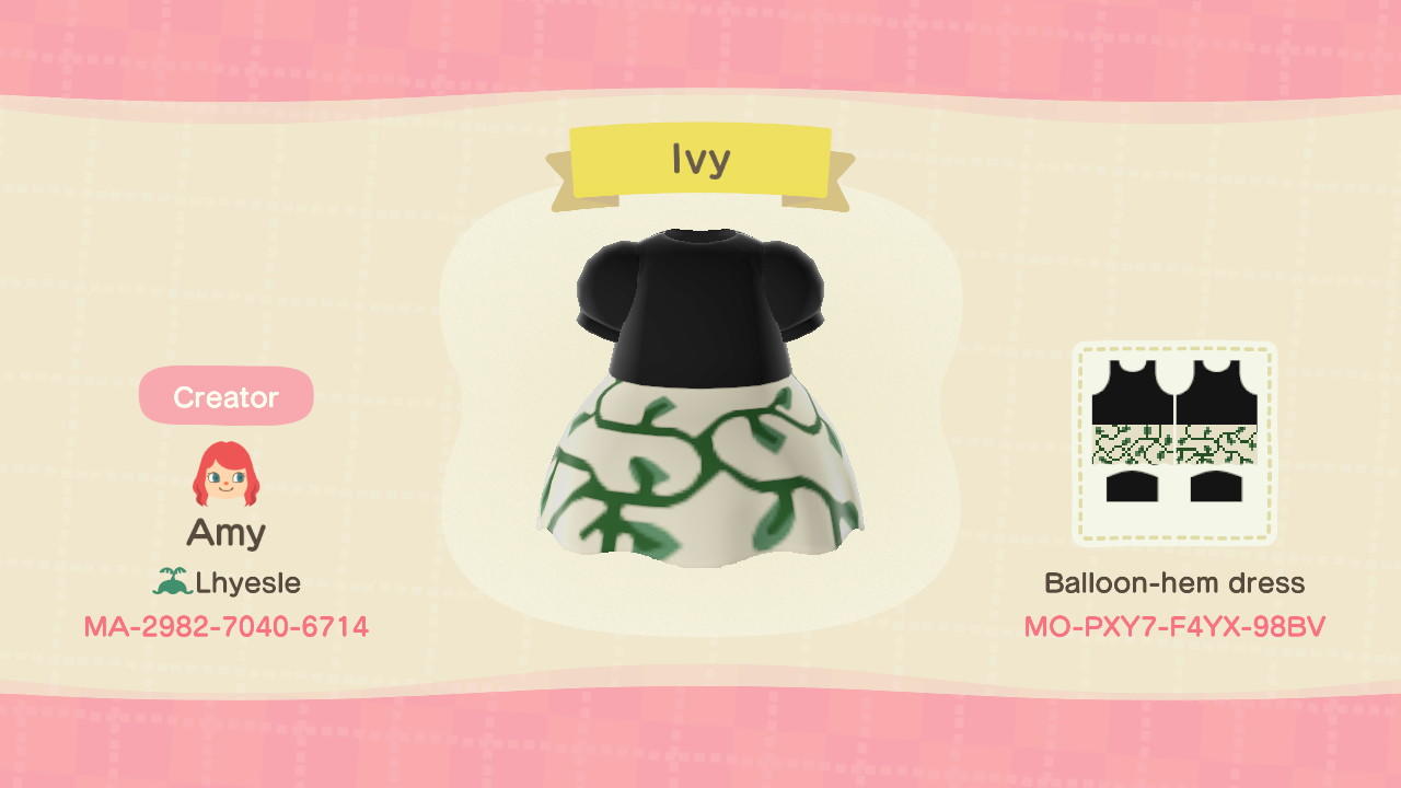 Animal Crossing Design Code: MO-PXY7-F4YX-98BV Ivy