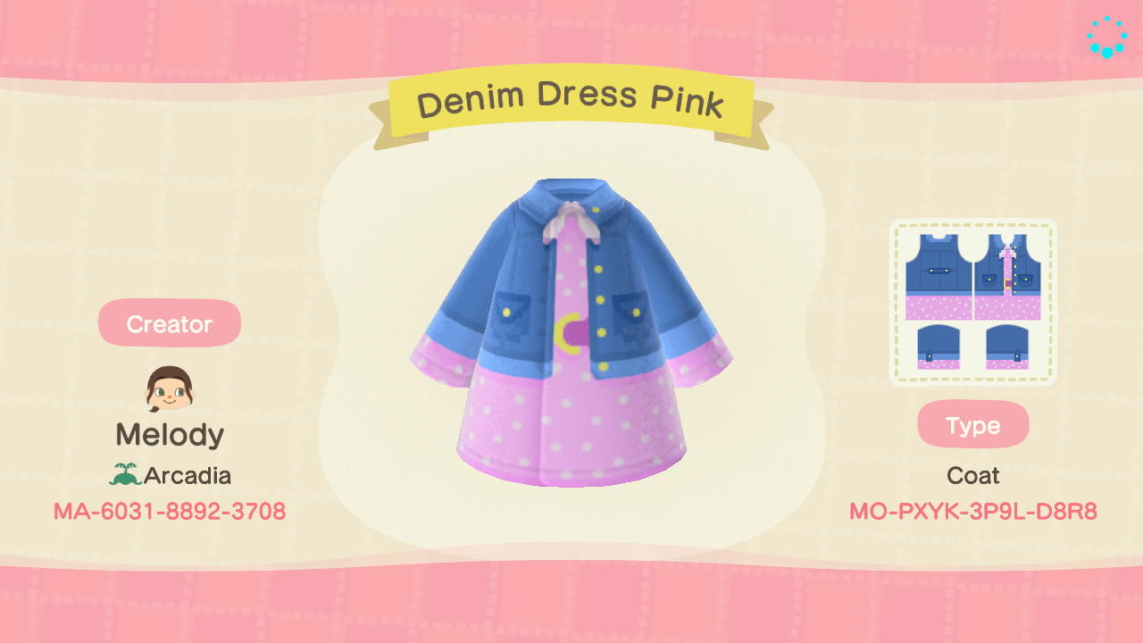 Animal Crossing Design Code: MO-PXYK-3P9L-D8R8 Denim Dress Pink