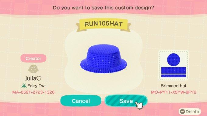 Animal Crossing Design Code: MO-PY11-X5YW-9FY6 RUN105HAT