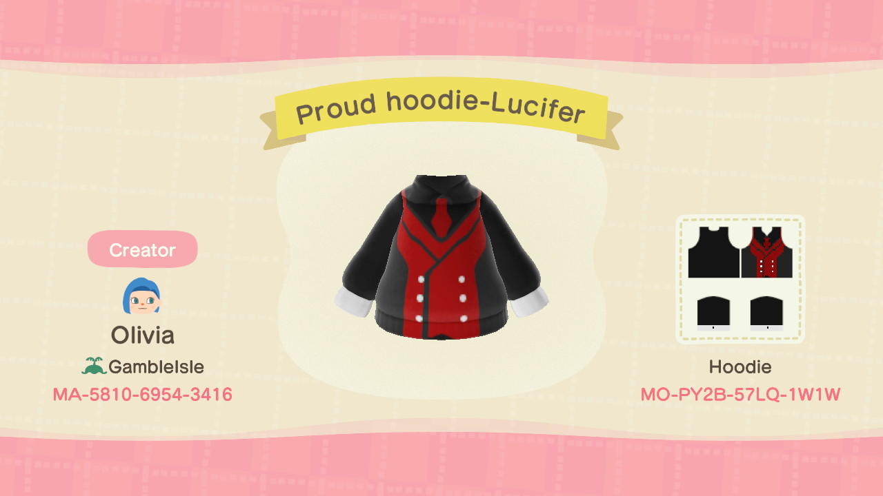 Animal Crossing Design Code: MO-PY2B-57LQ-1W1W Proud hoodie-Lucifer