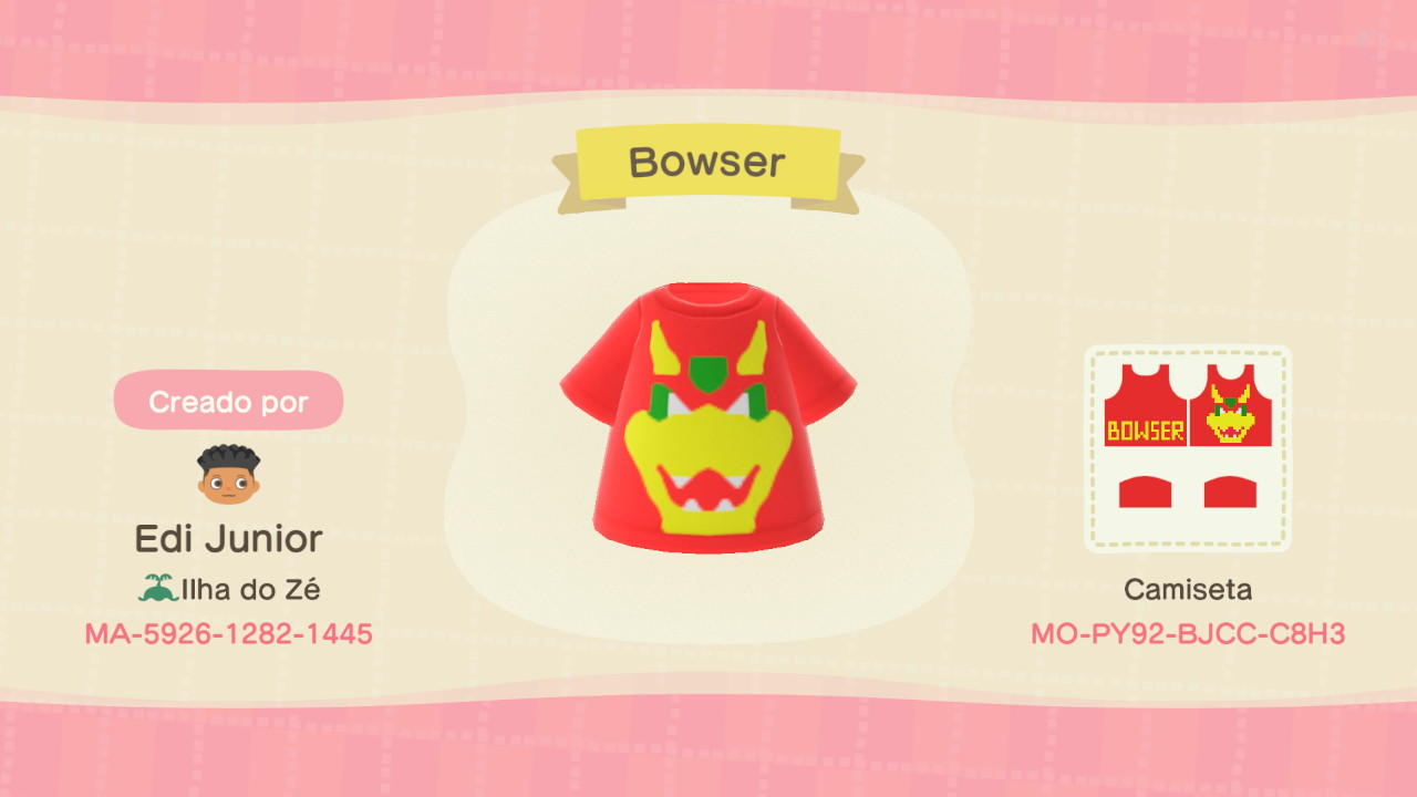 Animal Crossing Design Code: MO-PY92-BJCC-C8H3 Bowser