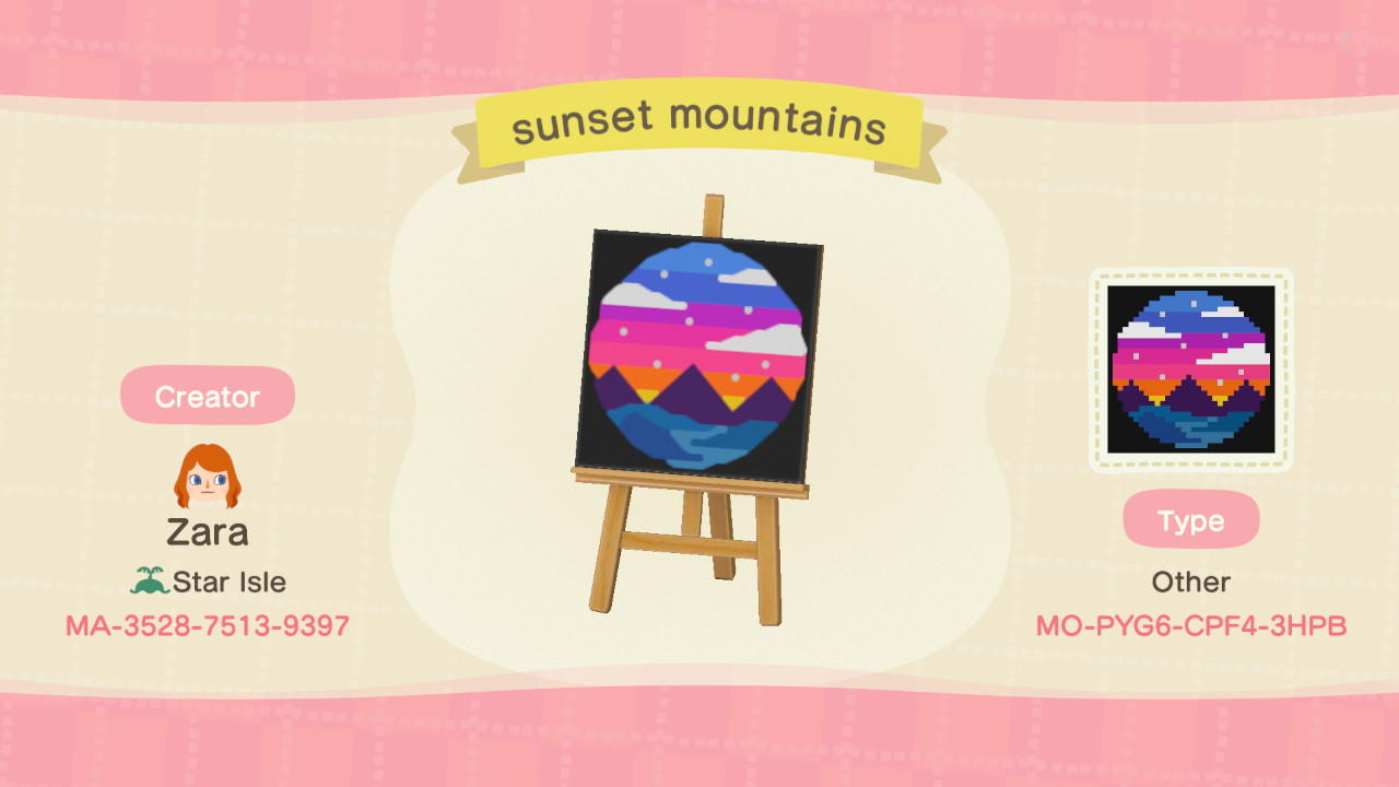 Animal Crossing Design Code: MO-PYG6-CPF4-3HPB sunset mountains