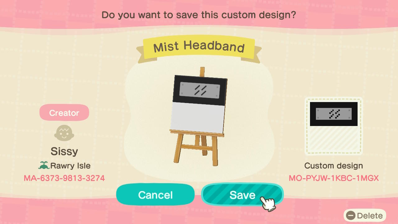 Animal Crossing Design Code: MO-PYJW-1KBC-1MGX Mist Headband