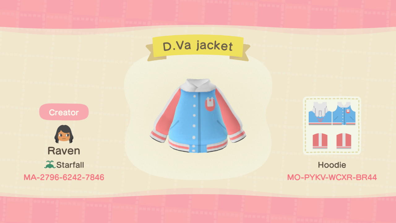 Animal Crossing Design Code: MO-PYKV-WCXR-BR44 D.Va jacket