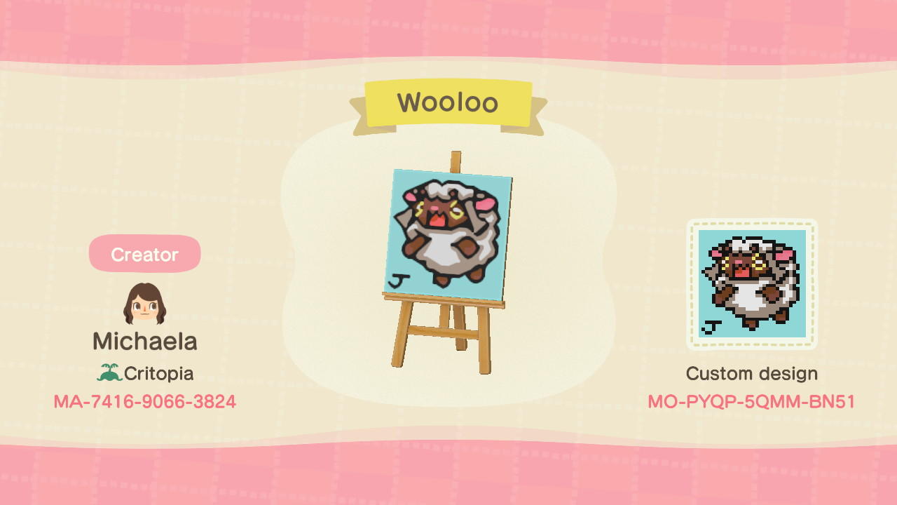 Animal Crossing Design Code: MO-PYQP-5QMM-BN51 Wooloo