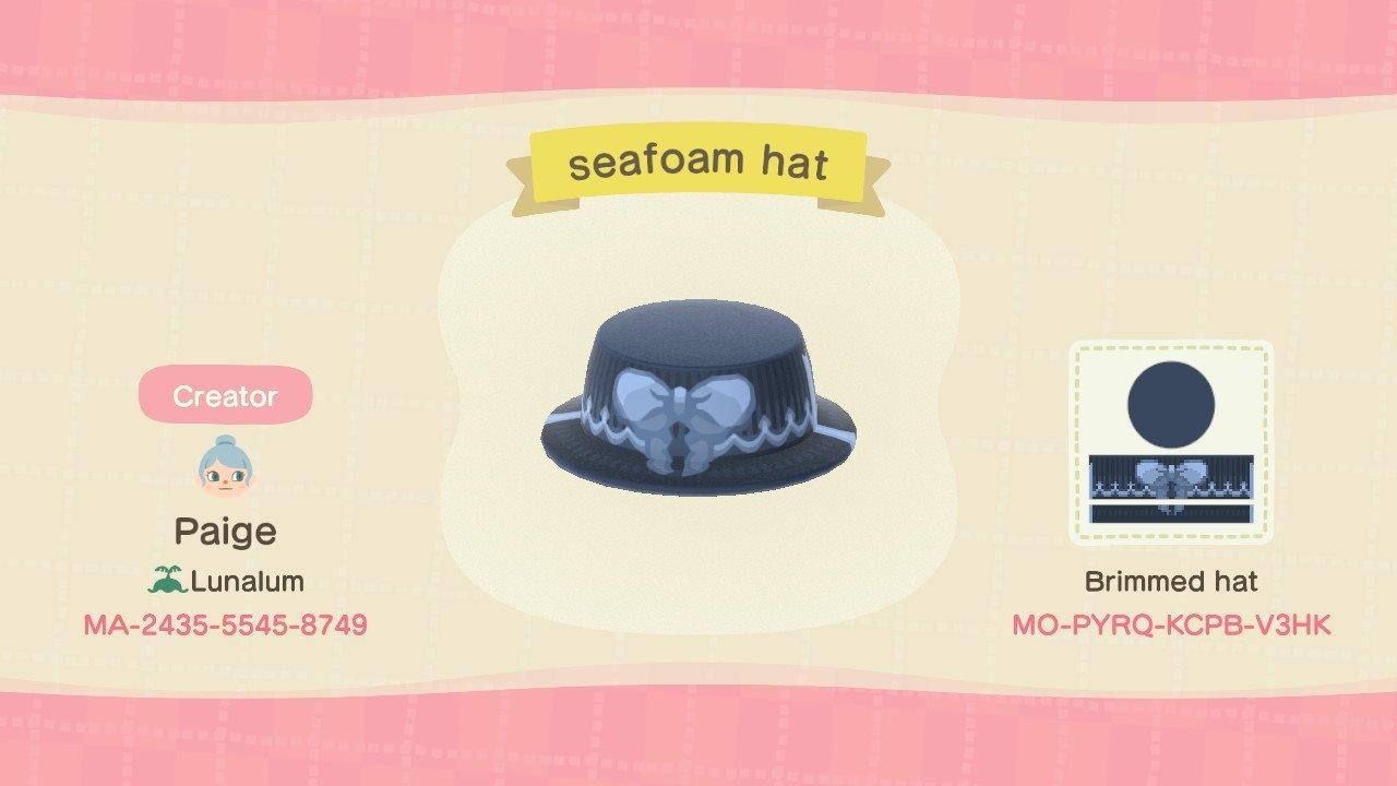 Animal Crossing Design Code: MO-PYRQ-KCPB-V3HK Seafoam Hat