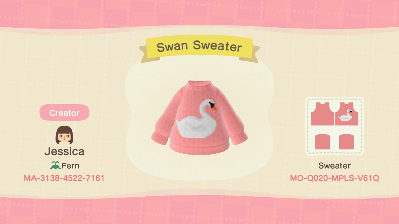 Animal Crossing Design Code: MO-Q020-MPLS-V61Q Swan Sweater