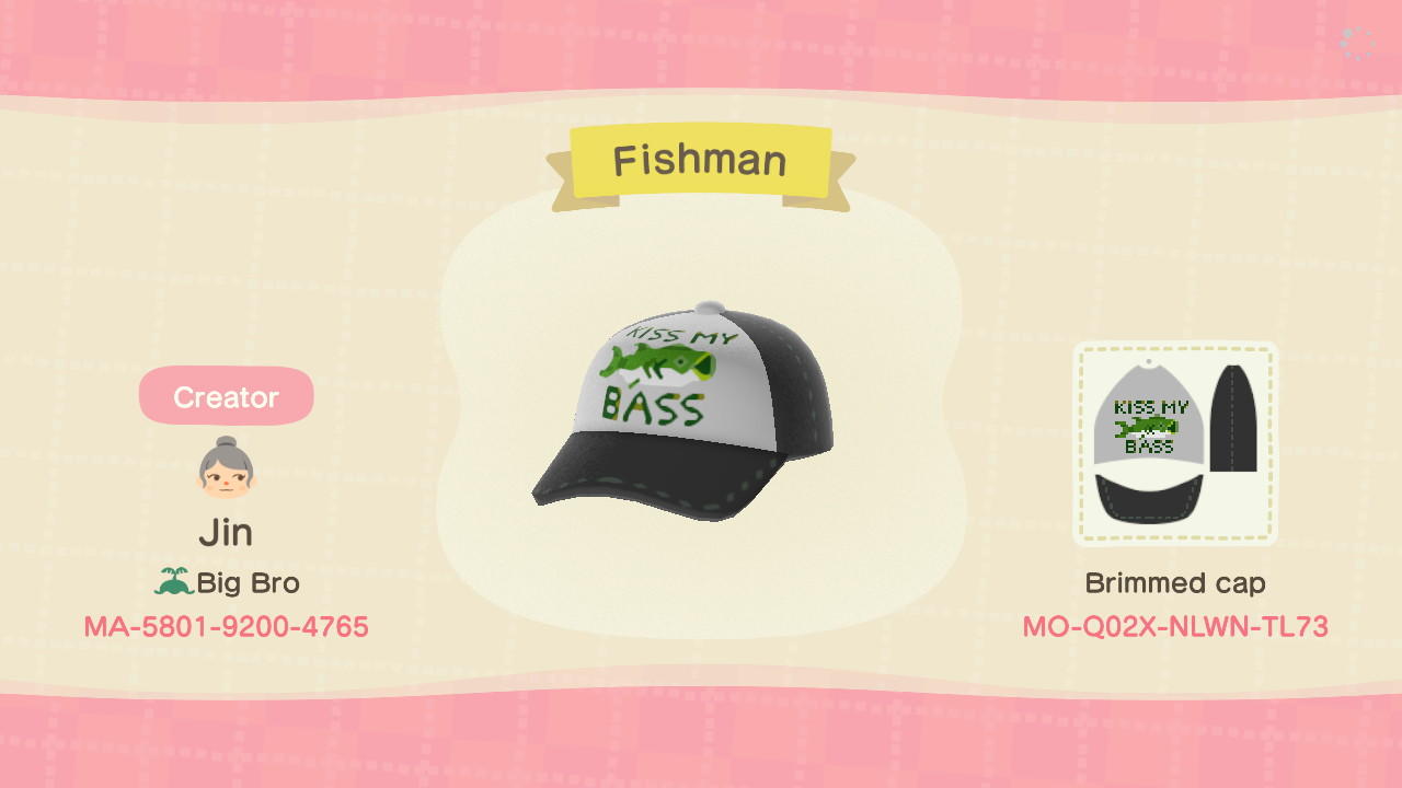 Animal Crossing Design Code: MO-Q02X-NLWN-TL73 Fishman