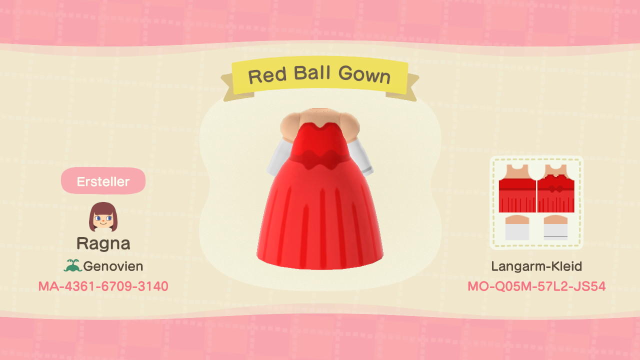 Animal Crossing Design Code: MO-Q05M-57L2-JS54 Red Ball Gown