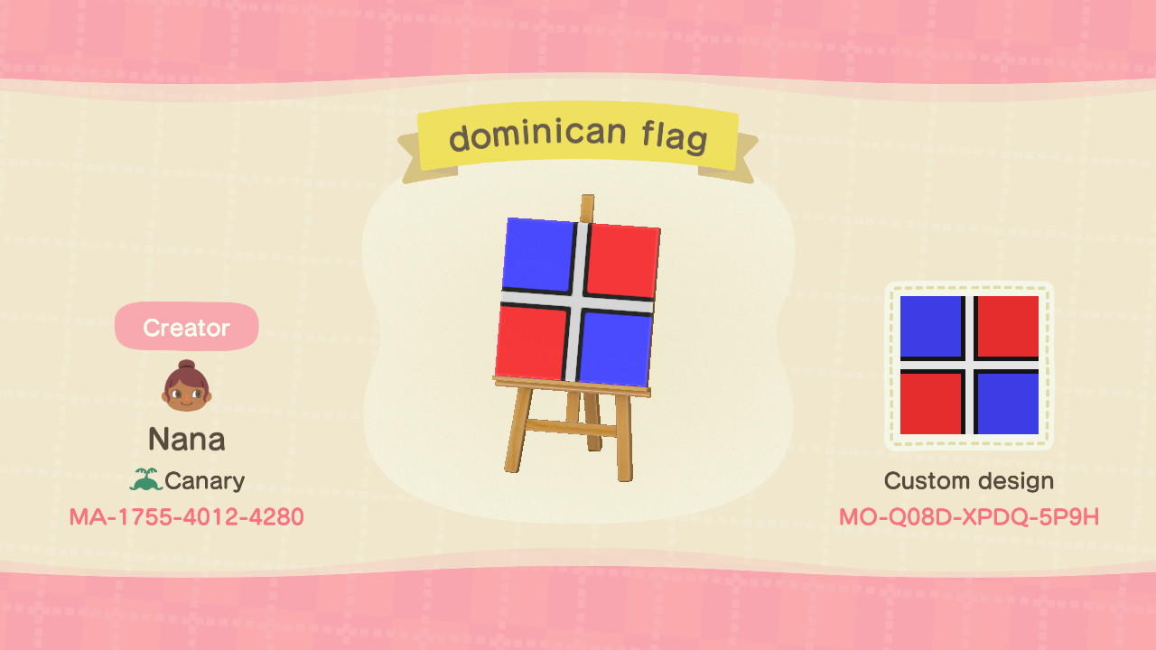 Animal Crossing Design Code: MO-Q08D-XPDQ-5P9H DOMINICAN FLAG
