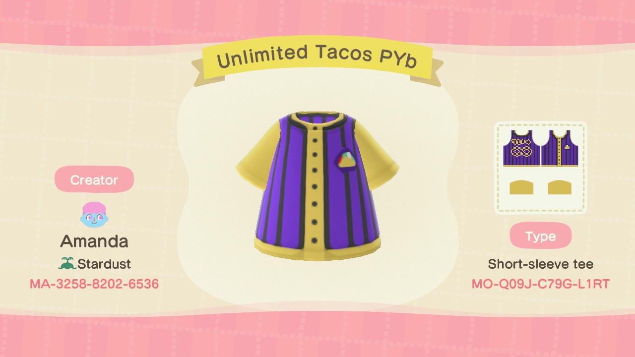 Animal Crossing Design Code: MO-Q09J-C79G-L1RT Unlimited Tacos PYb