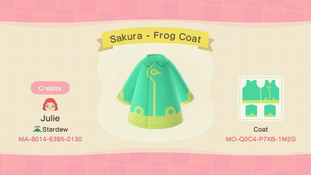 Animal Crossing Design Code: MO-Q0C4-P7XB-1M2G Sakura - Frog Coat