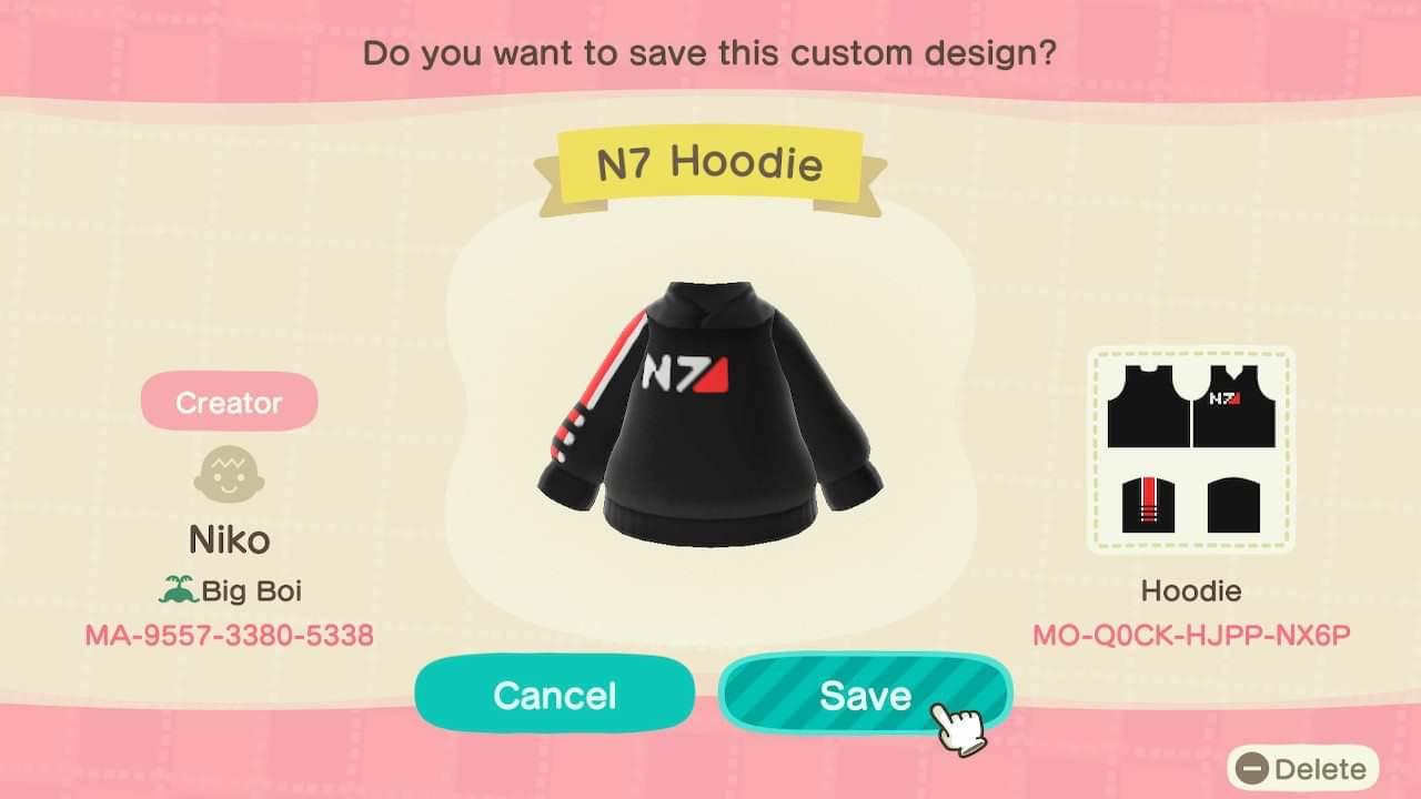 Animal Crossing Design Code: MO-Q0CK-HJPP-NX6P N7 Hoodie