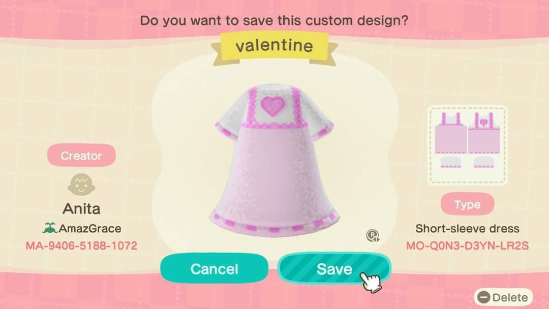 Animal Crossing Design Code: MO-Q0N3-D3YN-LR2S Valentine