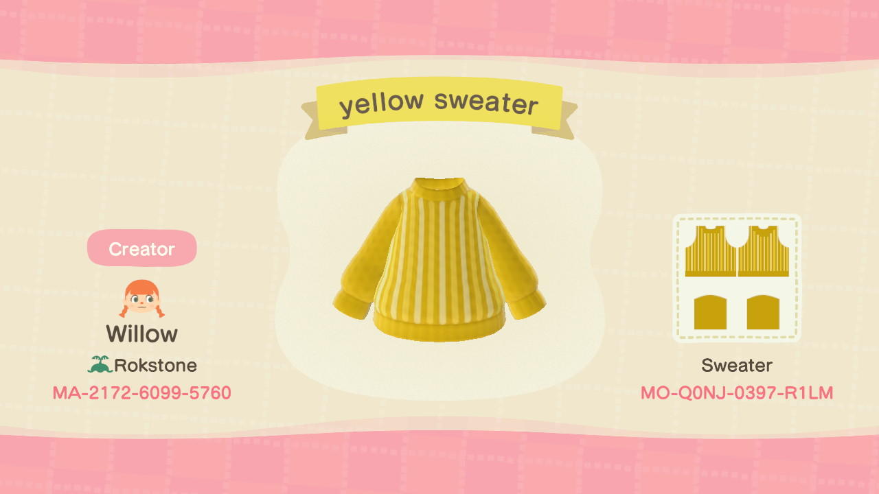 Animal Crossing Design Code: MO-Q0NJ-0397-R1LM Yellow Sweater