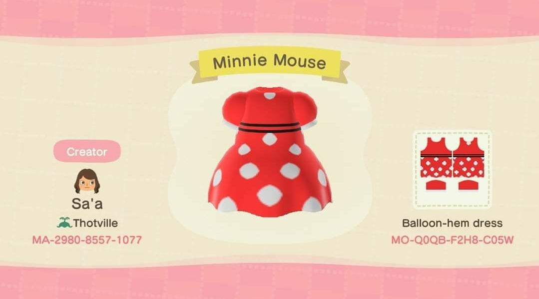 Animal Crossing Design Code: MO-Q0QB-F2H8-C05W Minnie Mouse