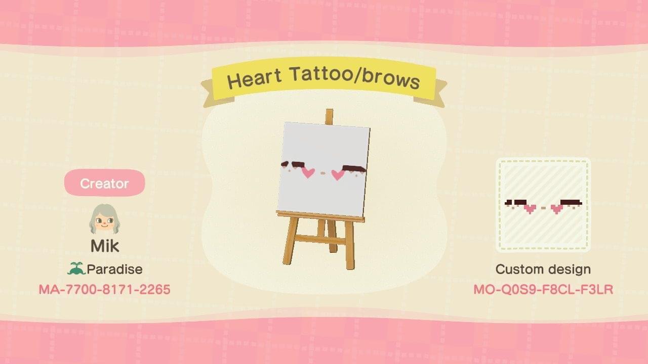 Animal Crossing Design Code: MO-Q0S9-F8CL-F3LR Heart Tattoo/Brows