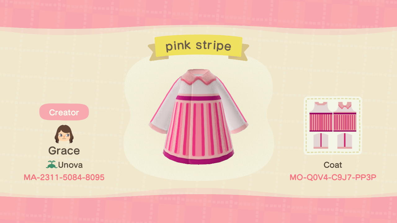 Animal Crossing Design Code: MO-Q0V4-C9J7-PP3P pink stripe