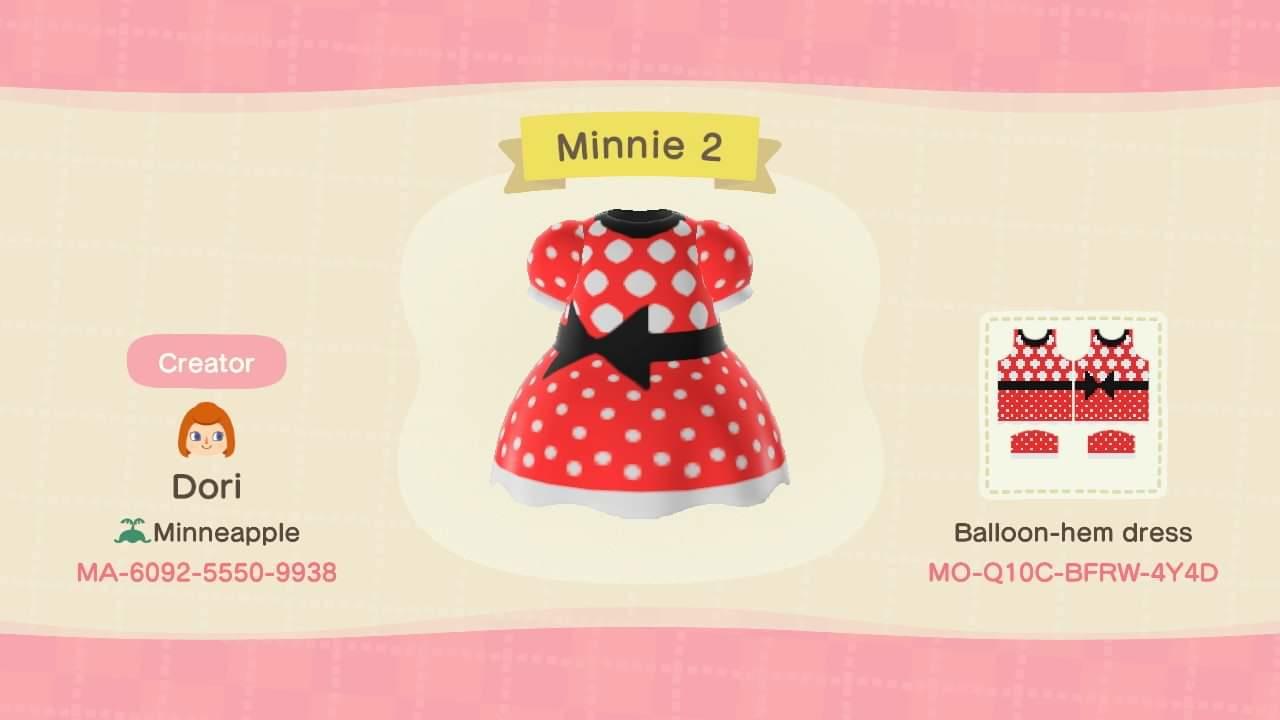 Animal Crossing Design Code: MO-Q10C-BFRW-4Y4D Minnie Mouse Dress