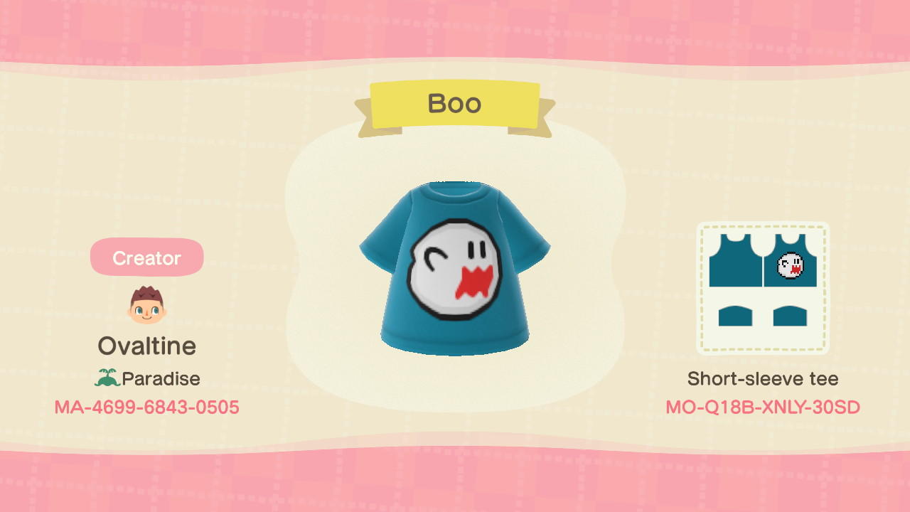 Animal Crossing Design Code: MO-Q18B-XNLY-30SD Boo shirt
