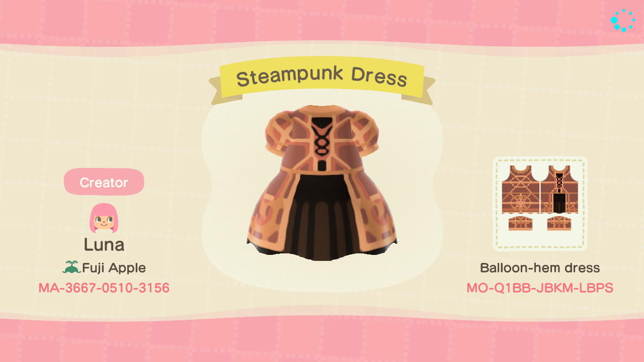Animal Crossing Design Code: MO-Q1BB-JBKM-LBPS Steampunk Dress