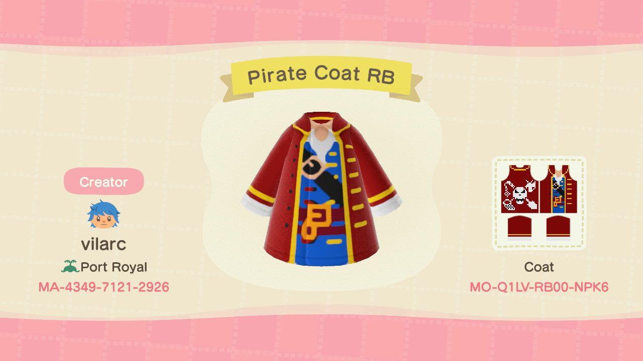 Animal Crossing Design Code: MO-Q1LV-RB00-NPK6 Pirate Coat RedBlue
