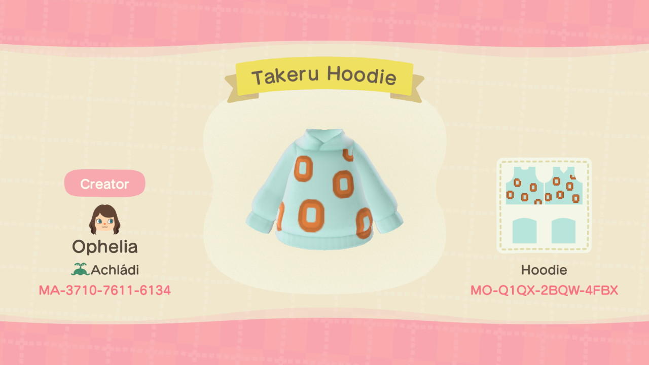 Animal Crossing Design Code: MO-Q1QX-2BQW-4FBX Takeru Hoodie CxM