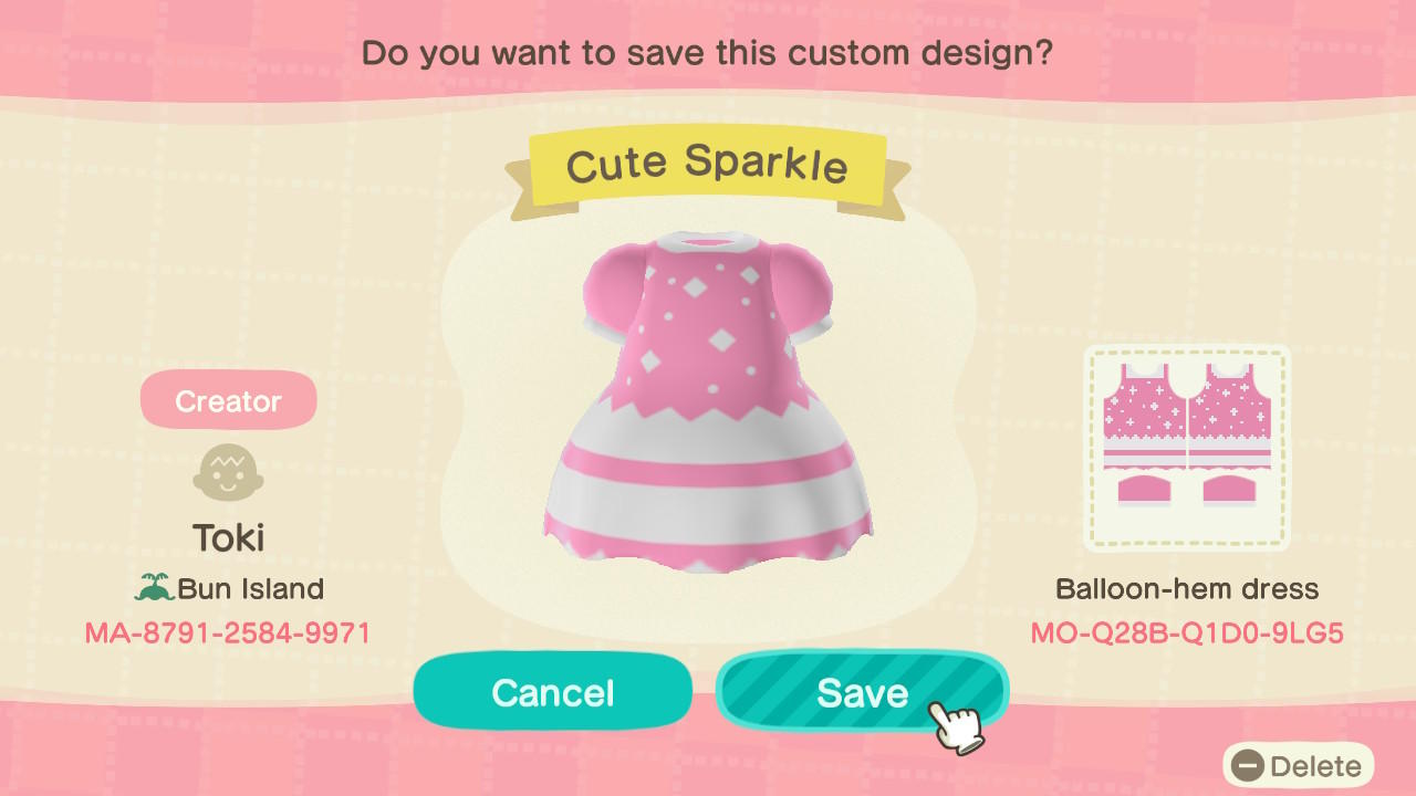 Animal Crossing Design Code: MO-Q28B-Q1D0-9LG5 Cute Sparkle