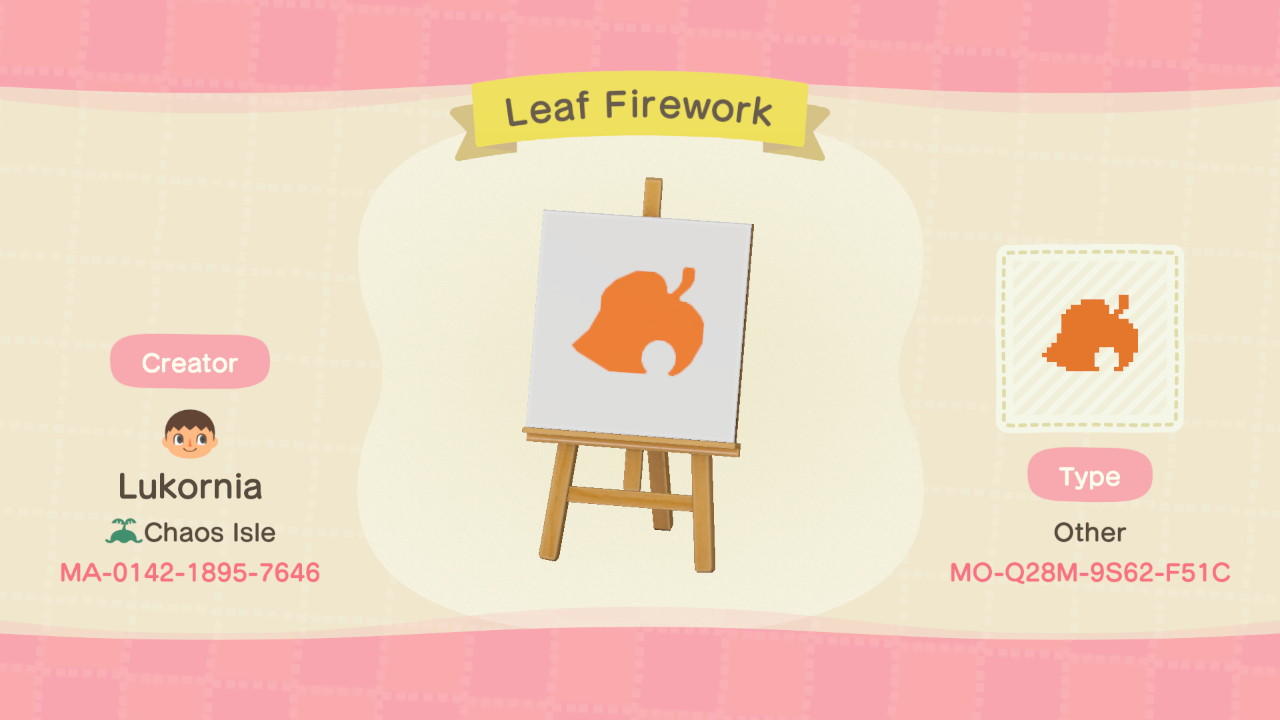 Animal Crossing Design Code: MO-Q28M-9S62-F51C Leaf Firework