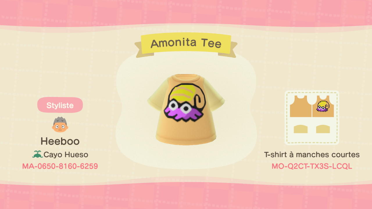 Animal Crossing Design Code: MO-Q2CT-TX3S-LCQL Amonita Tee
