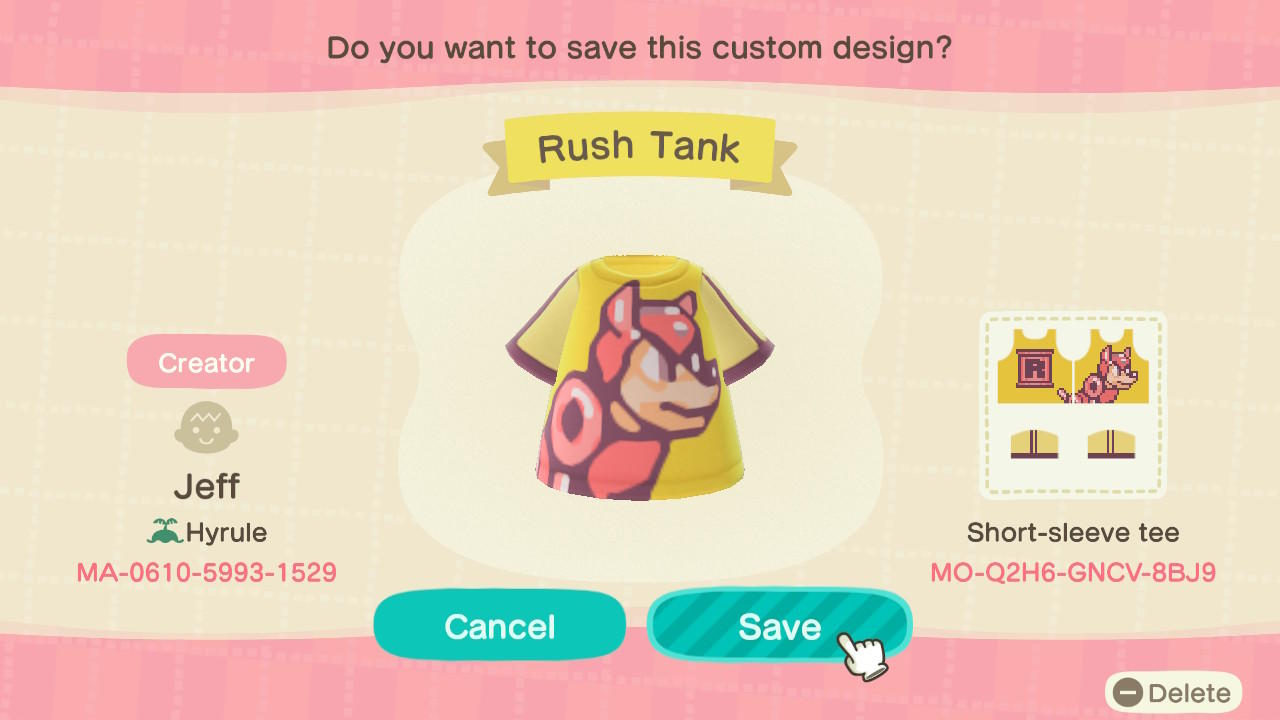 Animal Crossing Design Code: MO-Q2H6-GNCV-8BJ9 Rush Tank