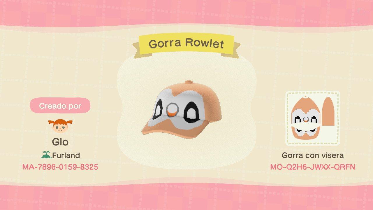 Animal Crossing Design Code: MO-Q2H6-JWXX-QRFN Gorra Rowlet