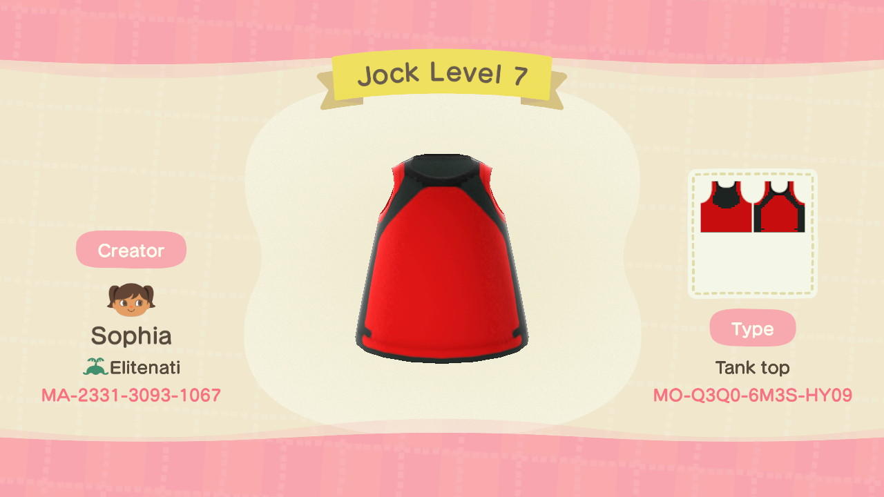 Animal Crossing Design Code: MO-Q3Q0-6M3S-HY09 Jock Level 7