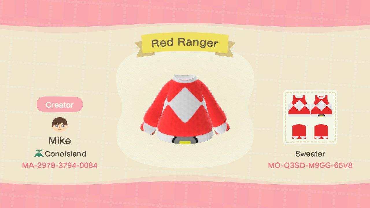 Animal Crossing Design Code: MO-Q3SD-M9GG-65V8 Red Power Ranger